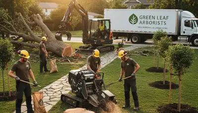 Professional landscaping team trimming trees and designing lawns in Clearwater, FL