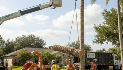 Professional arborists performing safe tree removal in Clearwater FL with specialized equipment