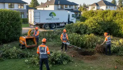 Crew performing professional shrub removal at a Clearwater FL home by Chop Chop Tree experts