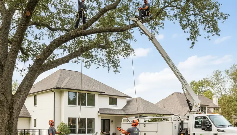 Arborist pruning palm tree in Clearwater, FL for storm-ready property care by Chop Chop Tree