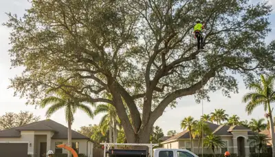 Professional tree removal service in Clearwater FL safely cutting and hauling large oak tree
