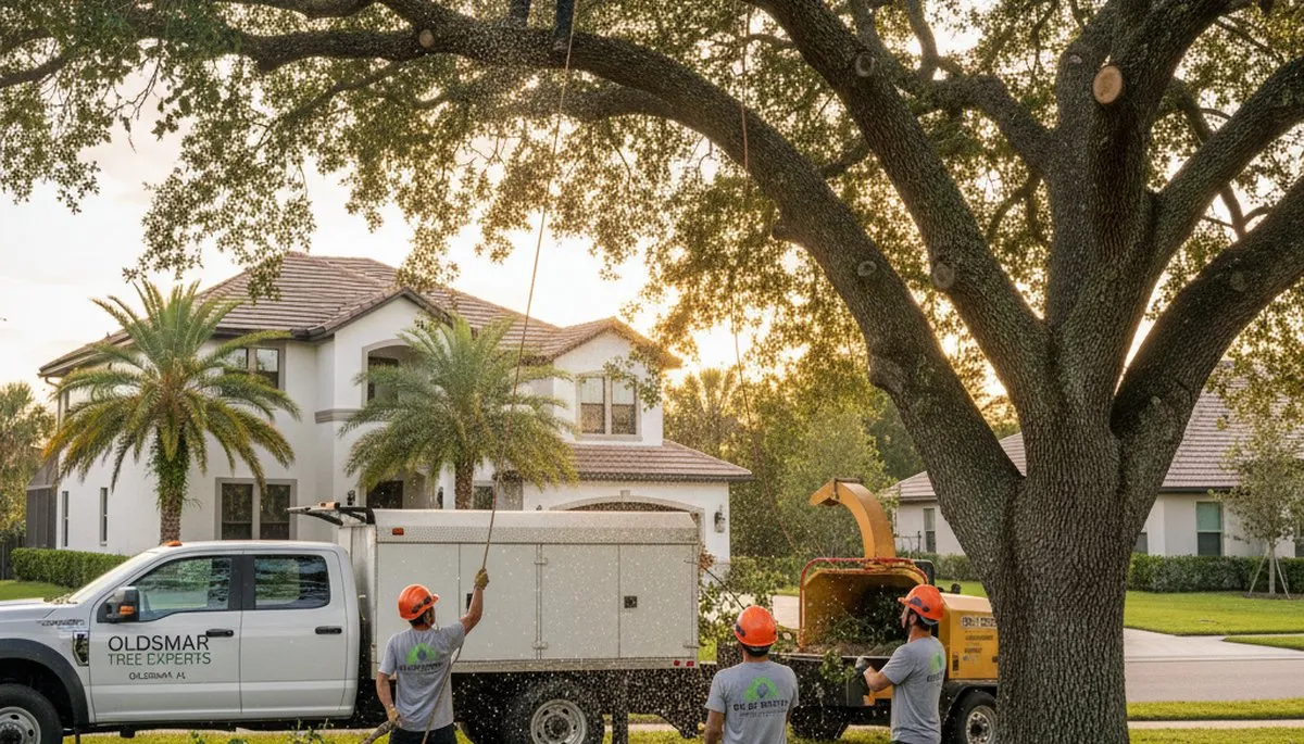 Professional tree removal service in Clearwater FL safely cutting large oak tree